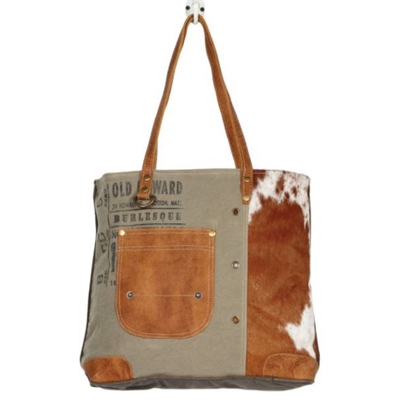 NWT Boho Leather & Canvas Tote Bag - Picture 2 of 5